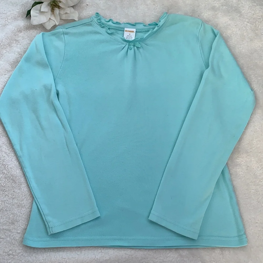 Gymboree Basic Mint Green/Blue Top Ruffle Neck 12